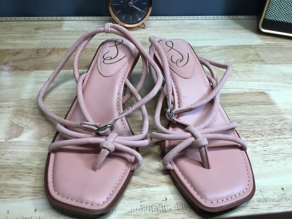 Sam Edelman Dia Women's 8.5 Pink Leather Open-Toe Strappy Kitten Heel Sandals